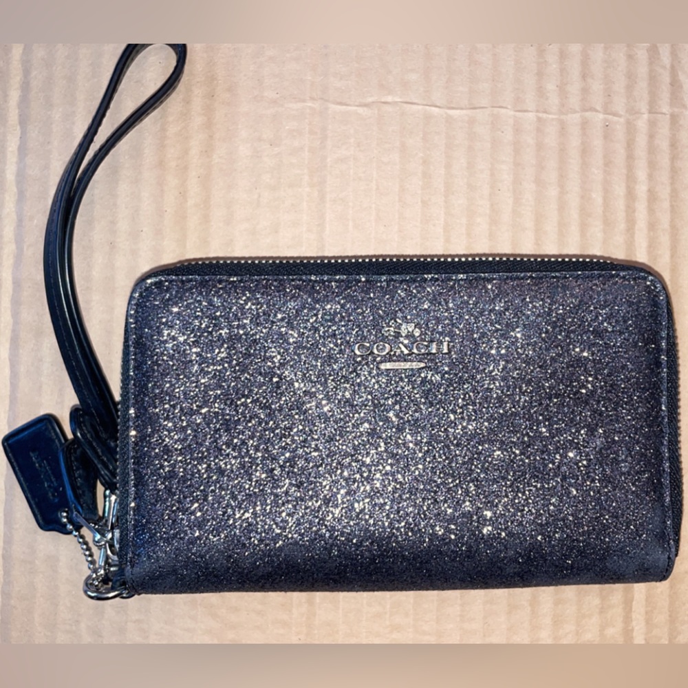Black Glitter Coach Wristlet with Silver Hardware. Brand New without Tags